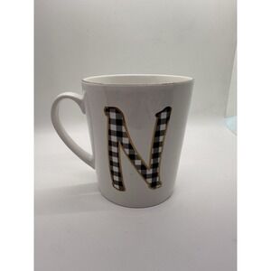 Prima Design Initial "N" Coffee/Tea Mug Buffalo Check Black‎ White EUC